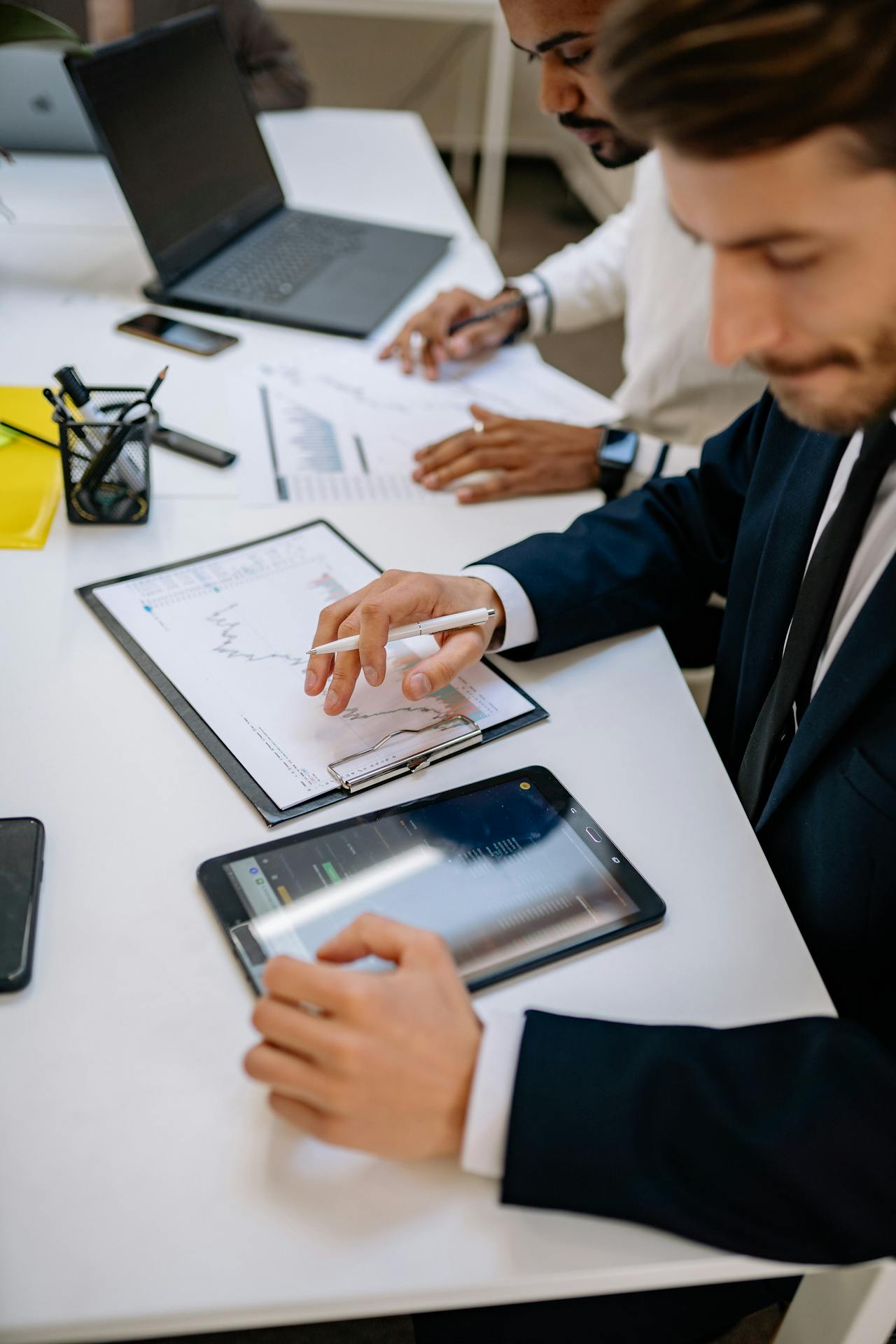 Man looking at finance info