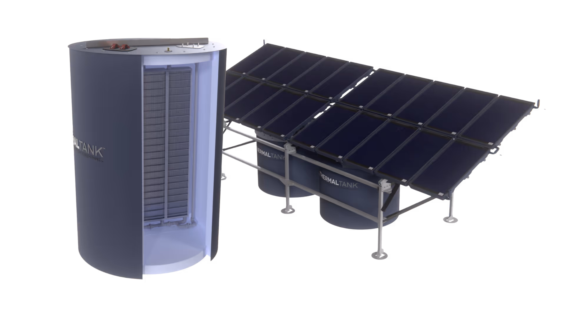 An image of a fully assembled solar thermal energy system.