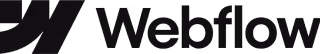 Webflow company logo in black text with stylized W icon.