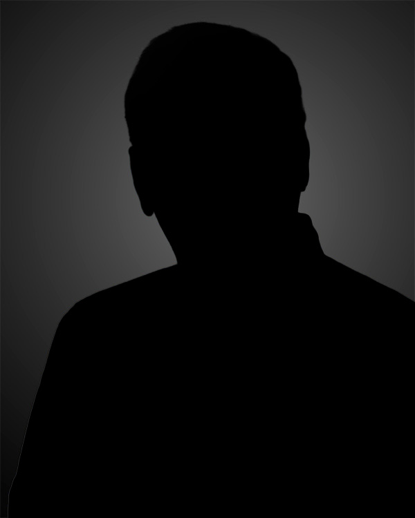 Black silhouette of a person against a gray gradient background.