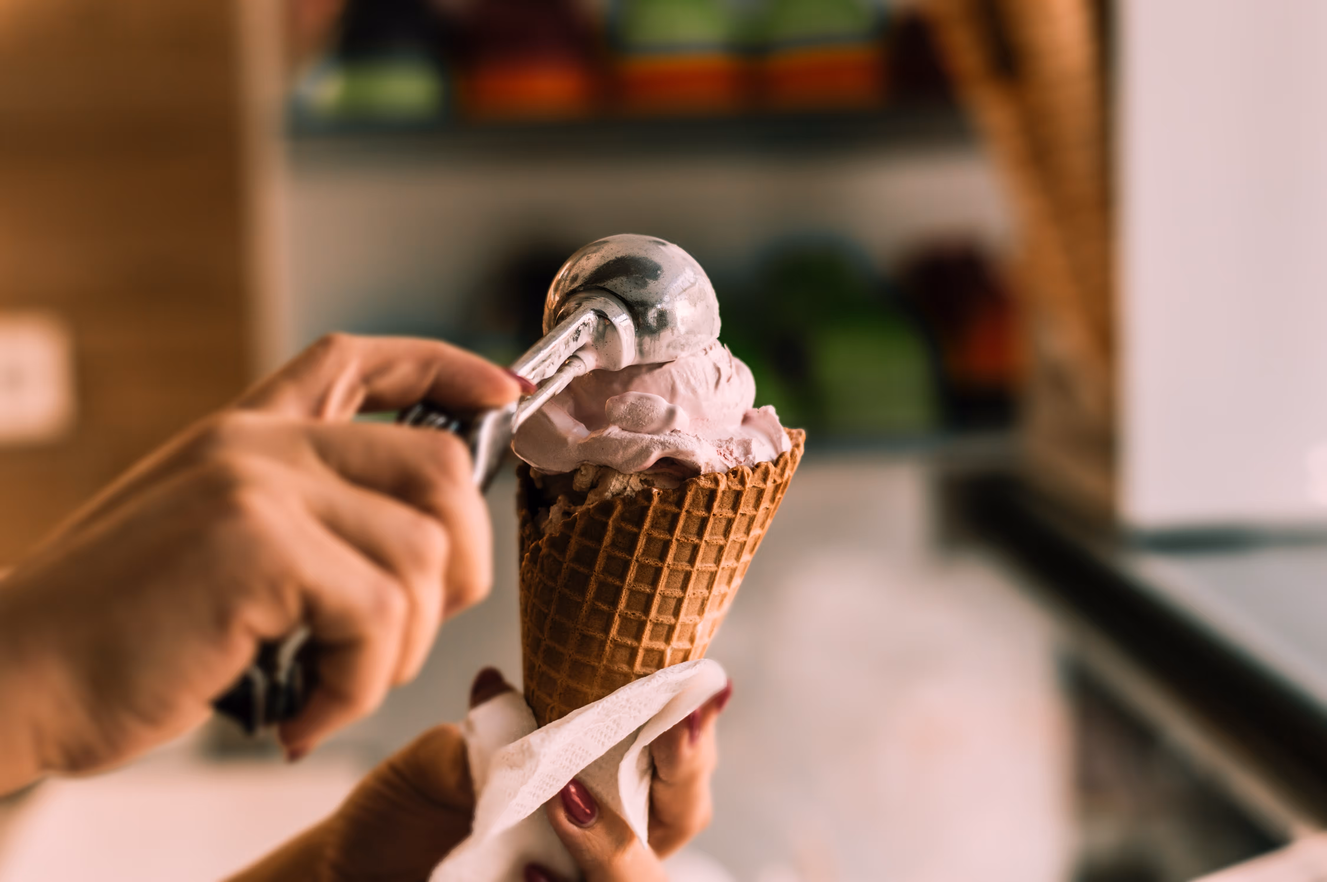 Scooping ice cream stock image