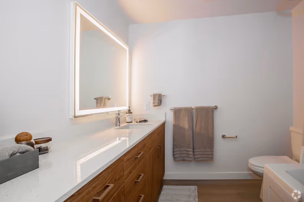 Bathroom with light up vanity