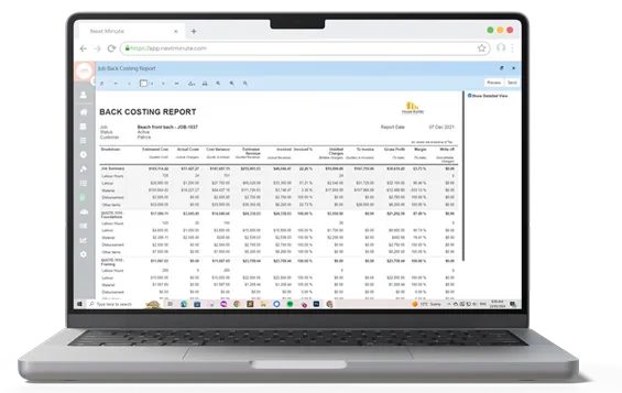 NextMinute Back Costing Report