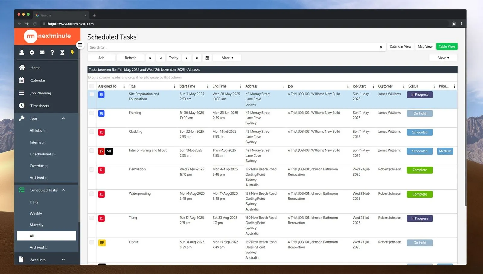 NextMinute Screenshot - Jobs on Desktop View 