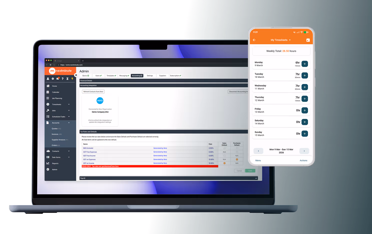 NextMinute job planning on laptop