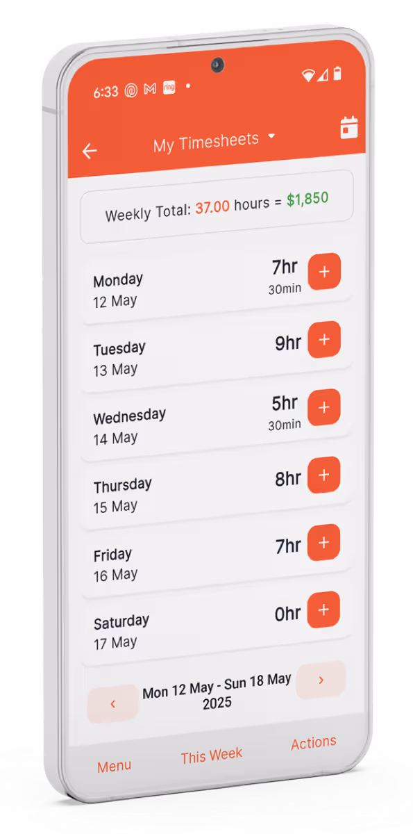 NextMinute Construction TImesheet App
