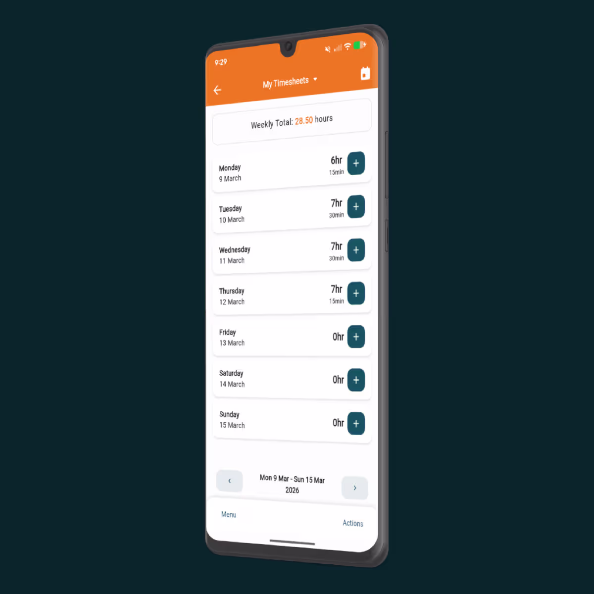 Builder checking crew timesheets in the NextMinute app on site before syncing hours to Xero