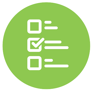 Green circle icon with a white checklist showing three boxes, the middle box checked.