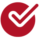 White check mark inside a blue circle.