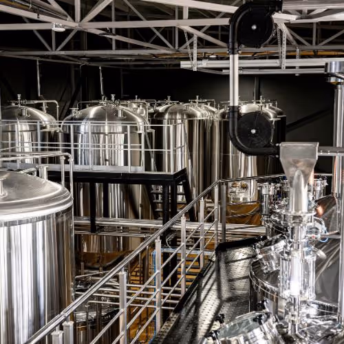 Stainless steel brewery equipment.