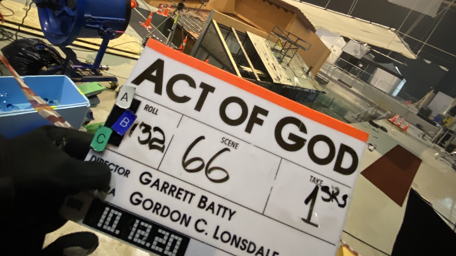 Cinema camera rolling on location at sunset