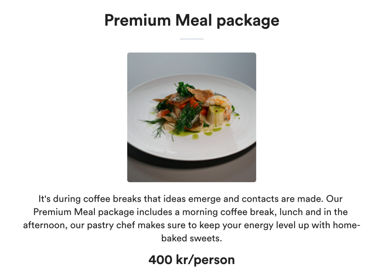 <p>Caption: All inclusions and benefits are neatly packed into this concise meal package description.</p>