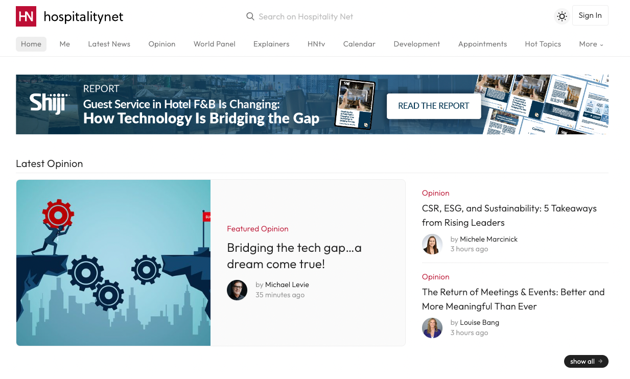 <p>HospitalityNet stands out as one of our preferred resources <strong>for all things hospitality-related</strong>. It offers <strong>comprehensive coverage, including news about key players in the industry, white papers, tech updates, industry highlights, and more</strong>. Whether you're a part of the hospitality sector or a related field, HospitalityNet is a must-add to your browser's bookmarks for its deep insights into the data-driven world of hospitality.</p>