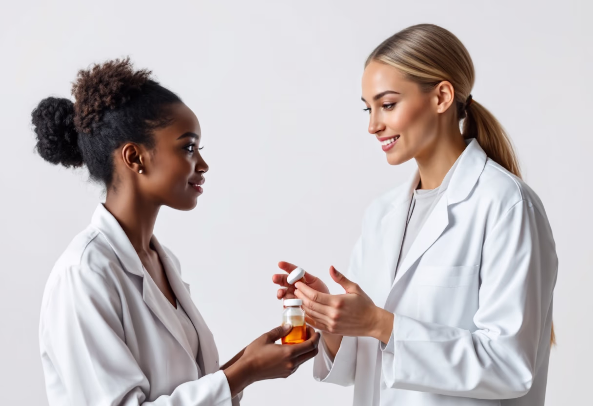 image of pharmacist explaining medication to a customer