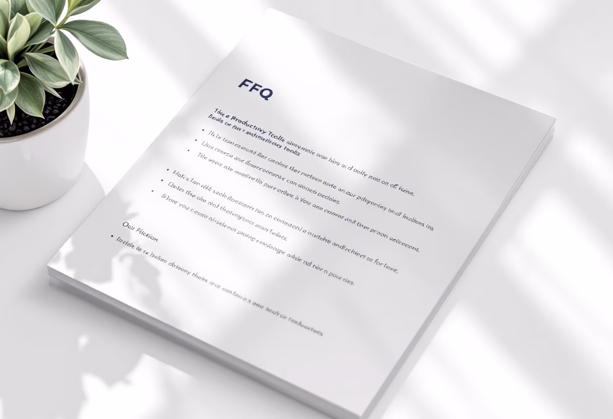 image of a document with faqs (for a productivity tools business)