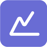 White chart icon with rising zigzag line on a purple rounded square background.