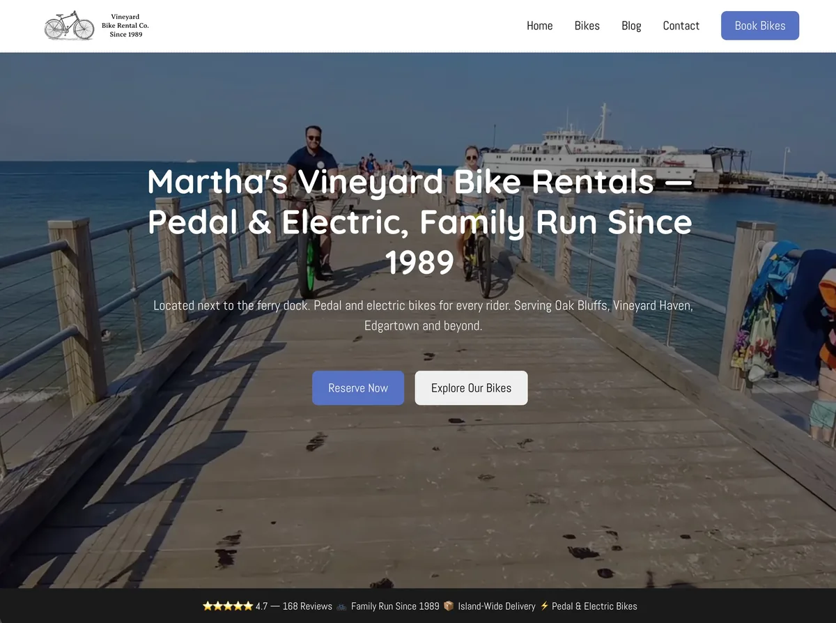 Martha's Vineyard Bike Rentals — Webflow CMS site with BigQuery analytics pipeline