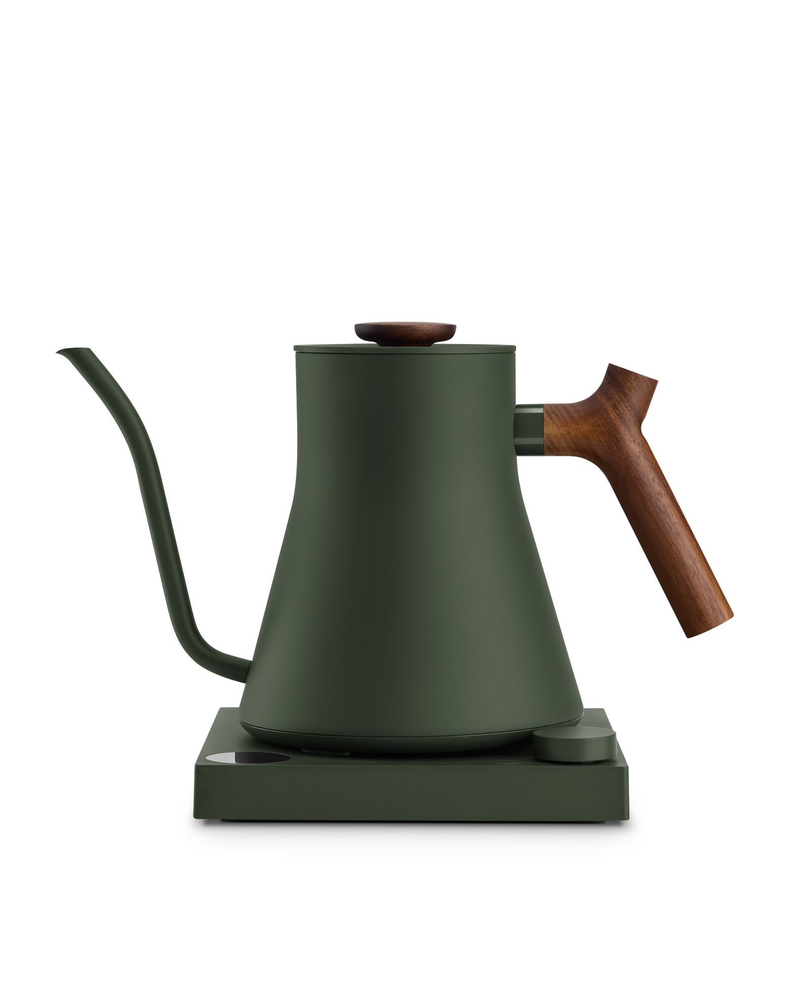 Fellow Stagg EKG Electric Kettle in matte black with walnut handle and precision pour spout