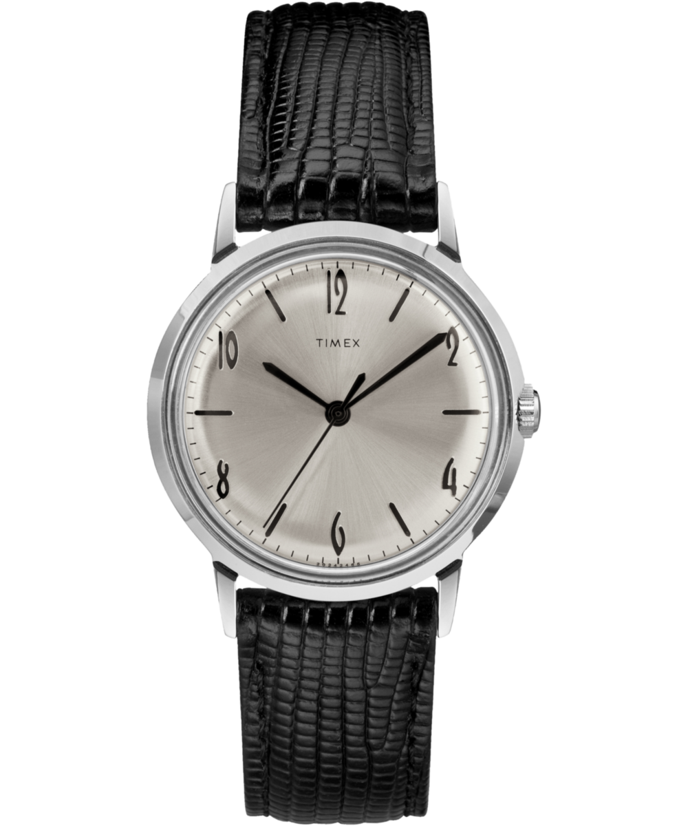 Timex Marlin Hand-Wound watch with domed acrylic crystal and leather strap