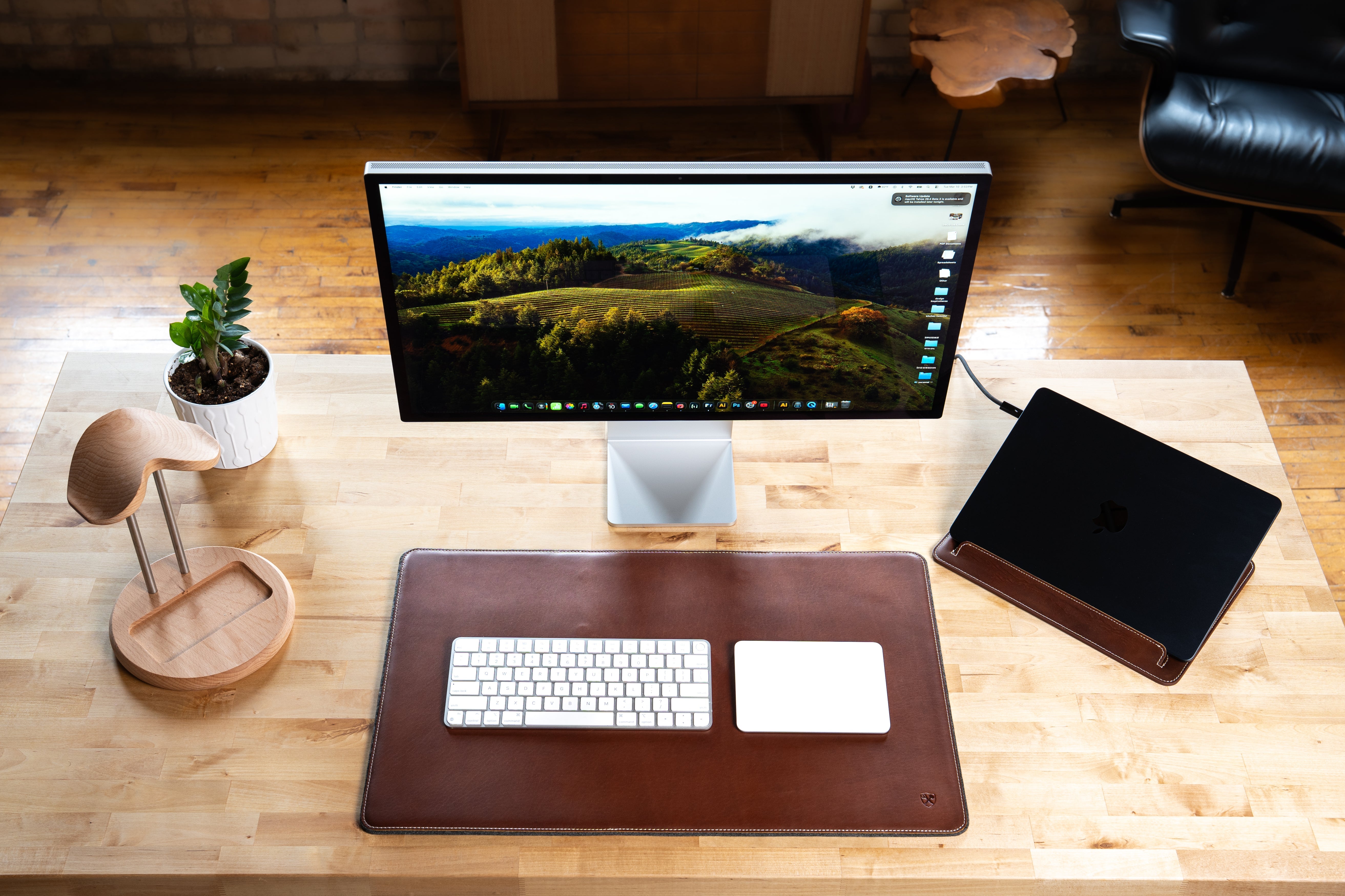 Burton Goods full-grain leather desk set with saddle stitching for home office