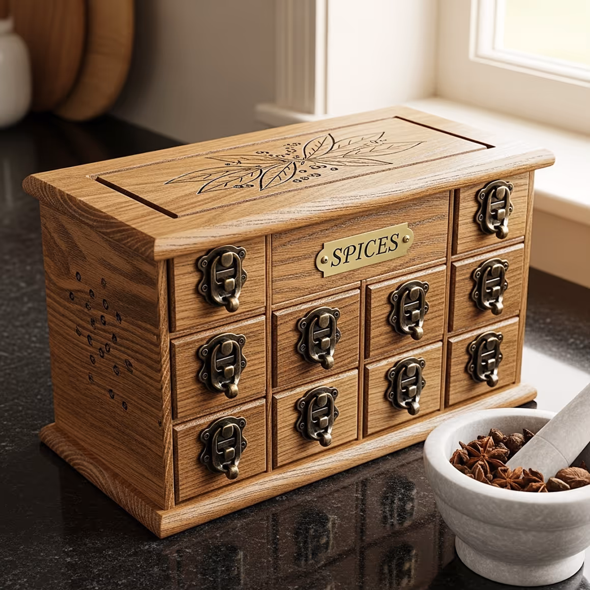 Wooden Spice Storage Box