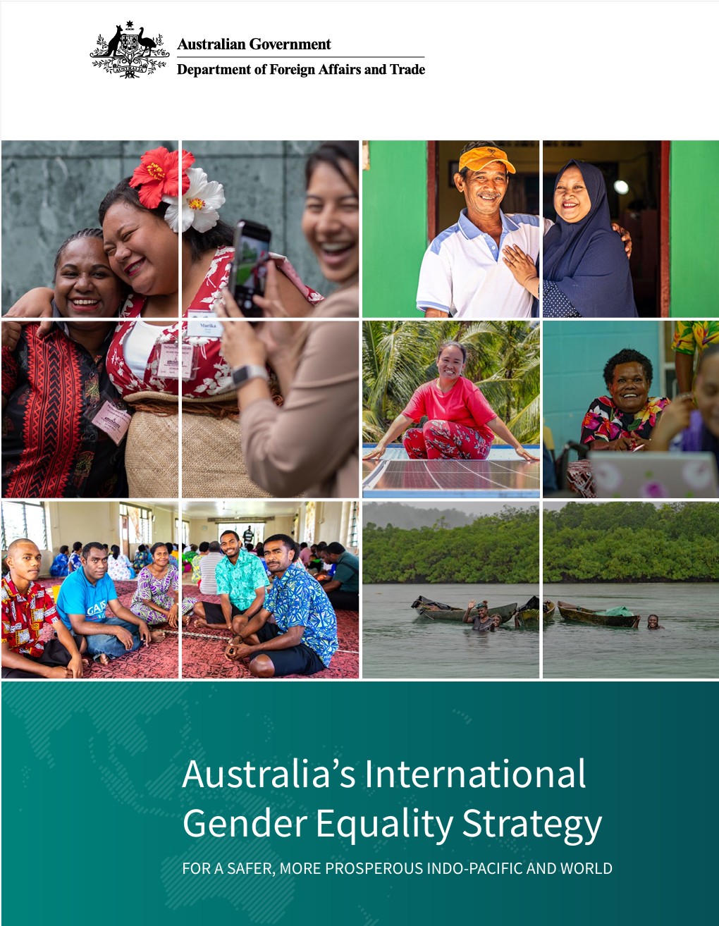 The cover page of the strategy, showing women across the Indo-Pacific.