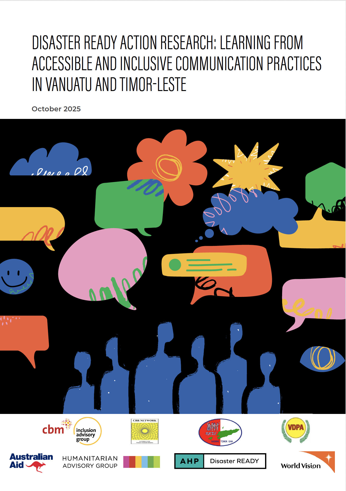 Cover of the Disaster READY action research report on accessible and inclusive communication practices in Vanuatu and Timor-Leste.