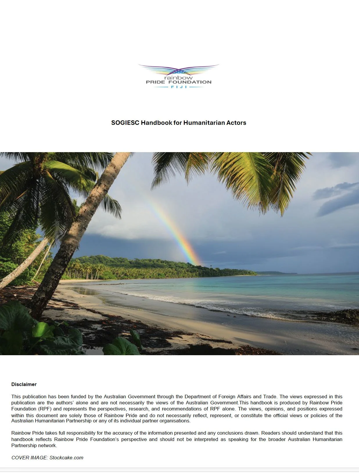 Cover of the SOGIESC Handbook for Humanitarian Actors, developed by the Rainbow Pride Foundation, Fiji.
