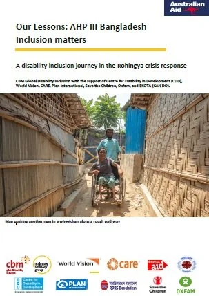 Cover of the AHP III Bangladesh disability inclusion lessons learned report on the Rohingya crisis response.