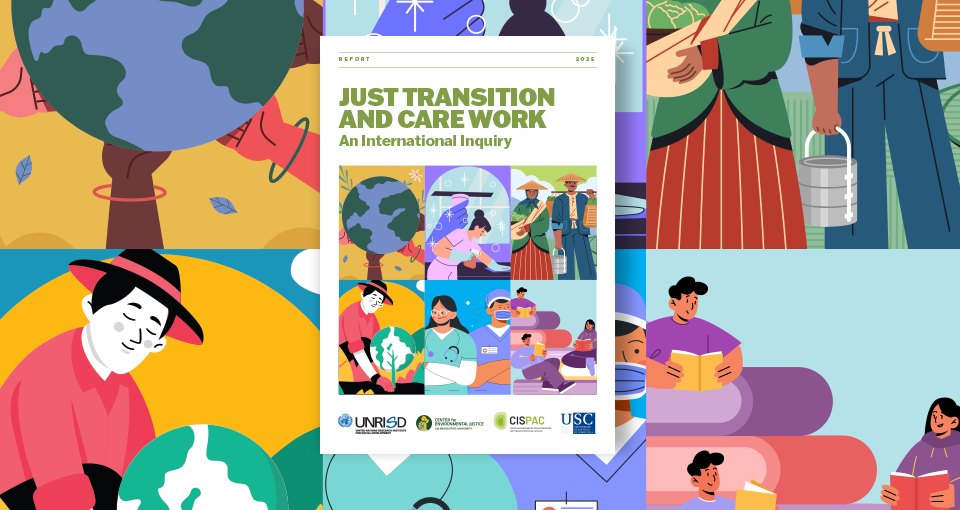Cover of the UNRISD report Just Transition and Care Work: An International Inquiry.