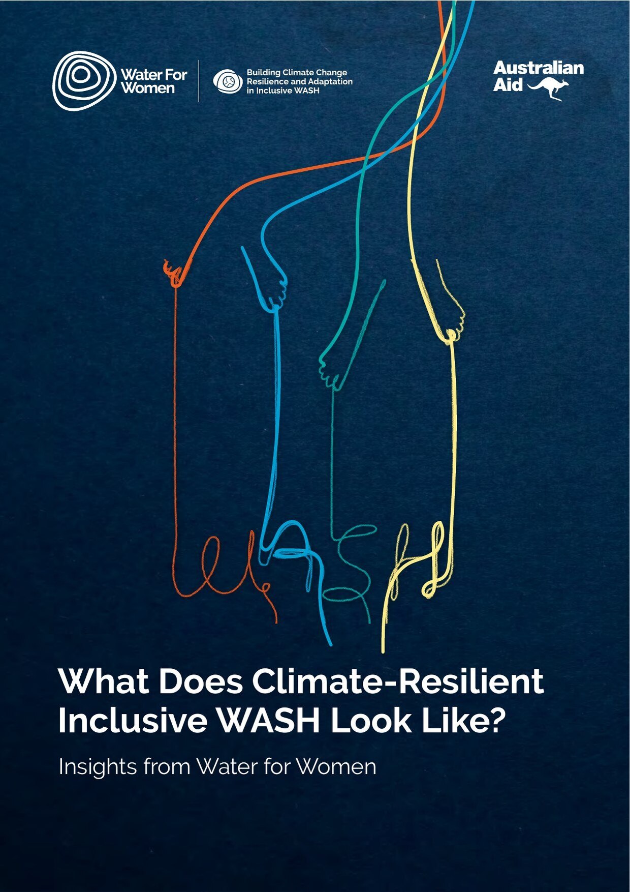 Cover of the Water for Women publication 'What Does Climate-Resilient Inclusive WASH Look Like? Insights from Water for Women'.