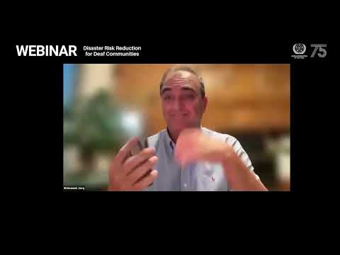 Video thumbnail for the World Federation of the Deaf webinar 'Disaster risk reduction for deaf communities'.