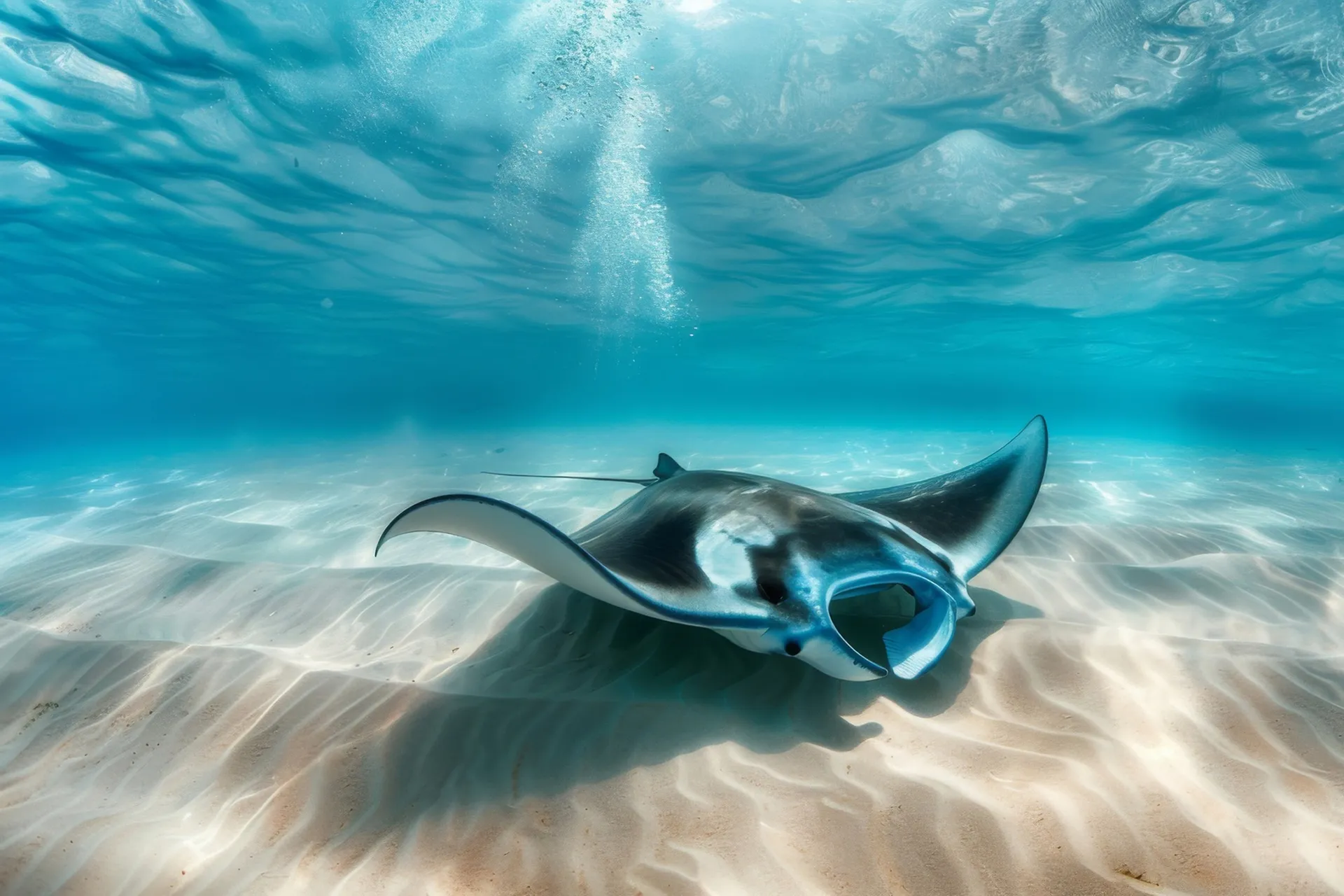 realistic manta ray sea water