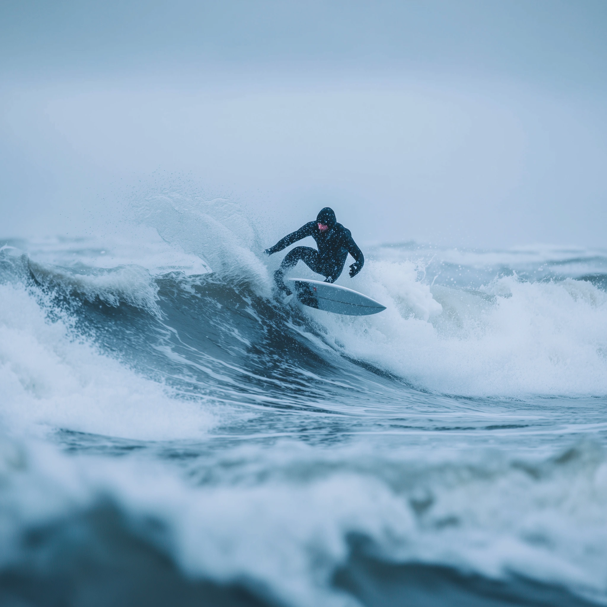 Man in a black wetsuit and helmet kite surfing on water.
