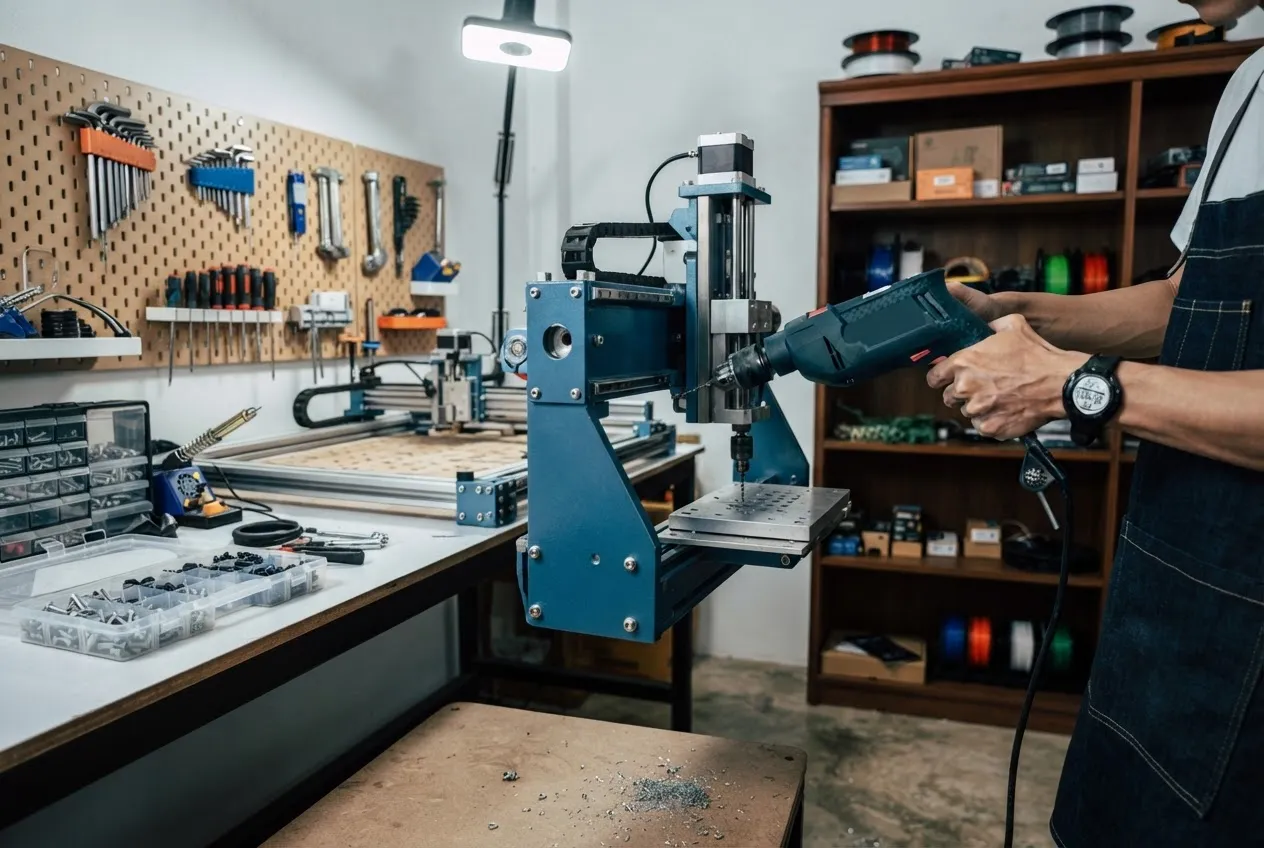 Técnico usando un taladro inalámbrico