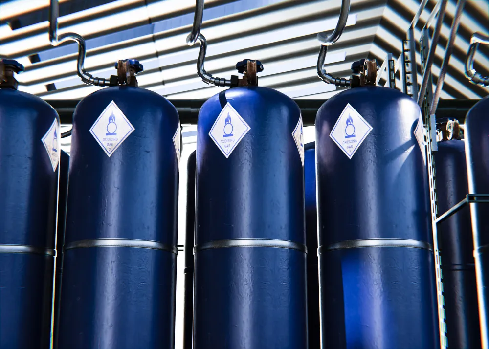 Cilindros de gas en un almacén