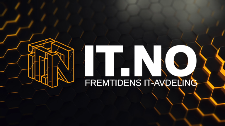 IT.NO logo with hexagonal pattern background and text Fremtidens IT-avdeling.