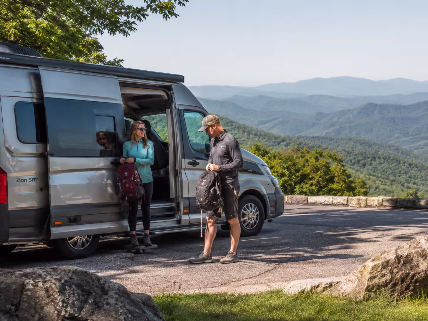 Camper rental at a Blue Ridge Parkway overlook near Asheville, NC