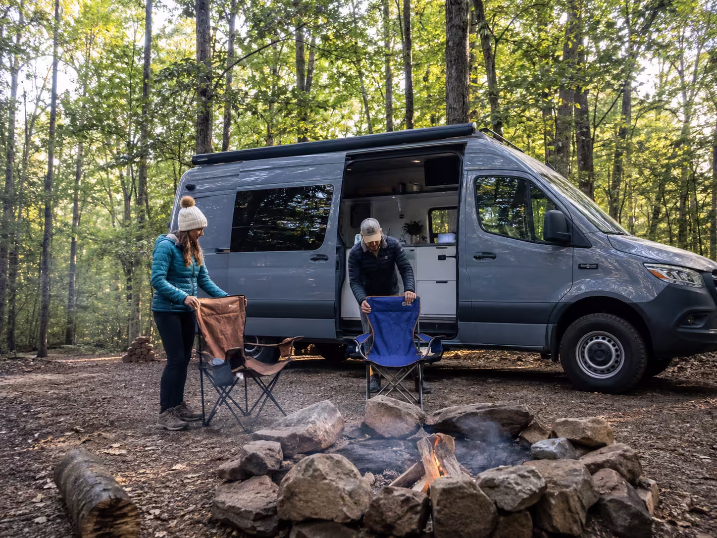 Camper van at a Pisgah National Forest campsite near Asheville, NC
