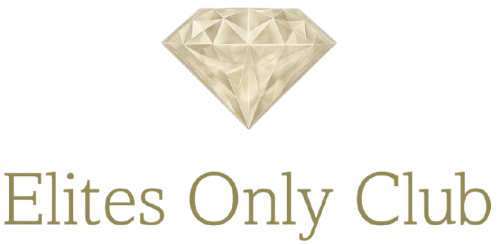 Light-colored faceted diamond icon above the text 'Elites Only Club' in elegant gold font.