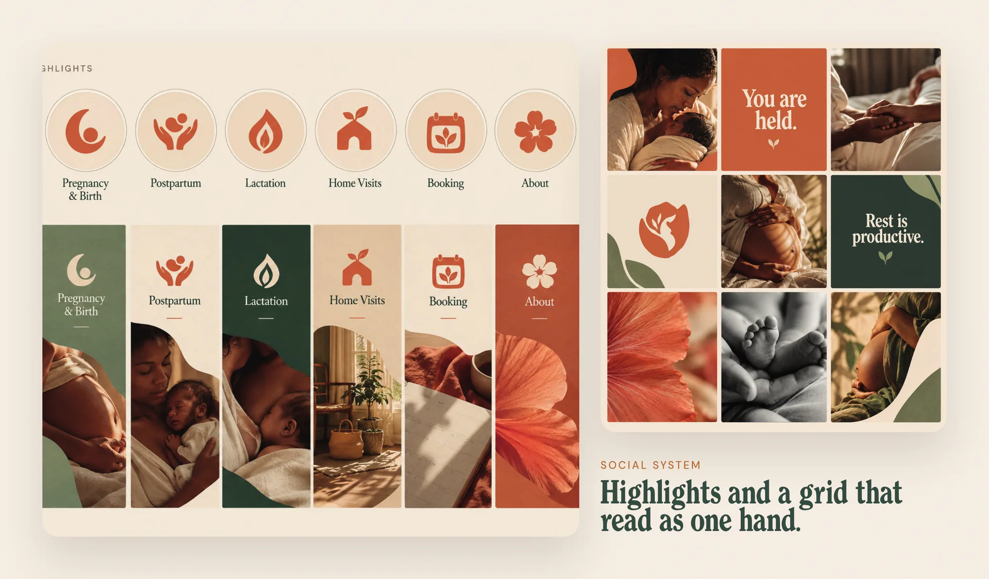 Social system Highlights and a grid that read as one hand.