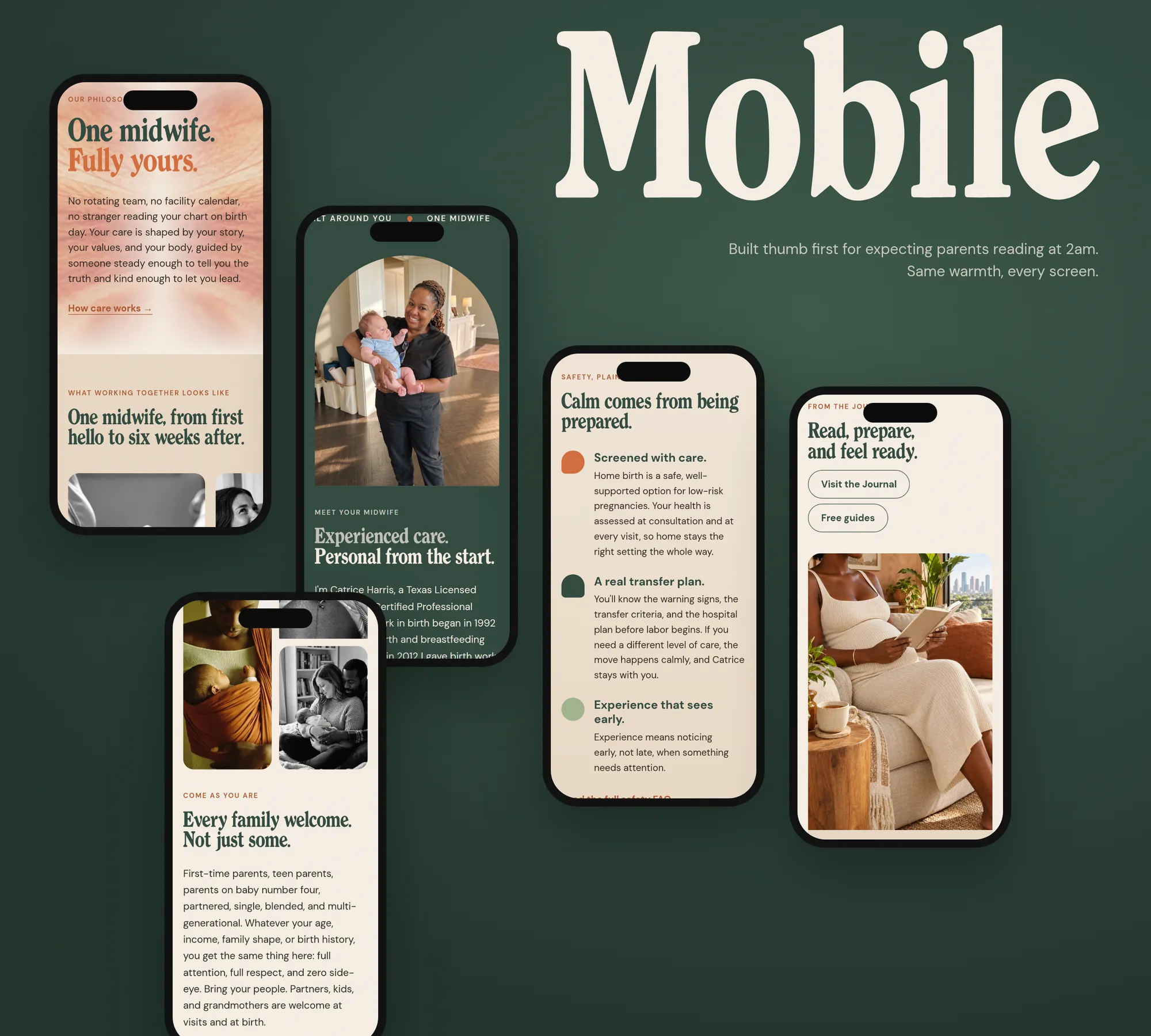 Mobile Built thumb first for expecting parents reading at 2am. Same warmth, every screen.
