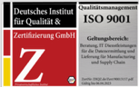 Logo des Deutschen Instituts für Qualität & Zertifizierung mit ISO 9001 Qualitätsmanagementzertifikat.