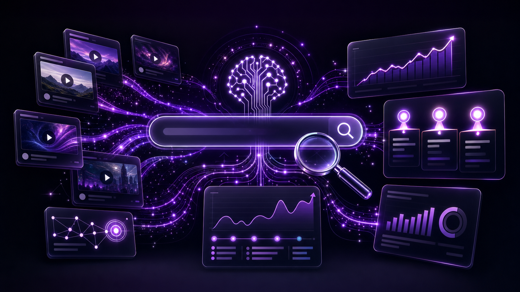 AI startup SEO case study cover showing a futuristic AI search and ranking system
