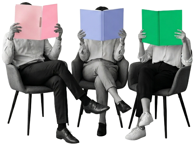 people sitting with playbooks