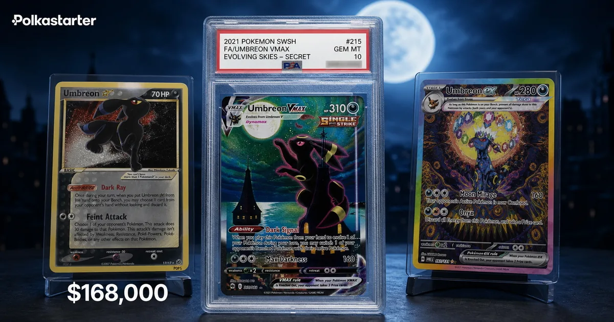 The most valuable Umbreon cards: Moonbreon, the Gold Star Umbreon, and the Prismatic Evolutions SIR
