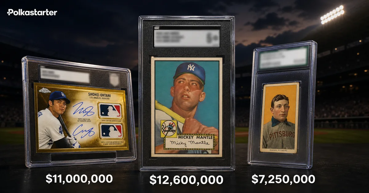 The most expensive baseball cards ever sold: the 1952 Topps Mantle, the Ohtani dual Logoman, and the T206 Wagner
