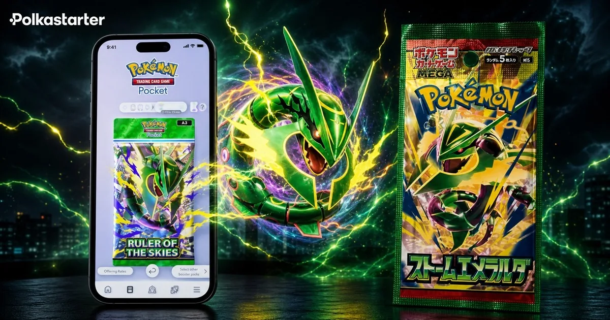 Mega Rayquaza's week: Pokemon TCG Pocket's Ruler of the Skies today, Storm Emeralda in Japan Friday