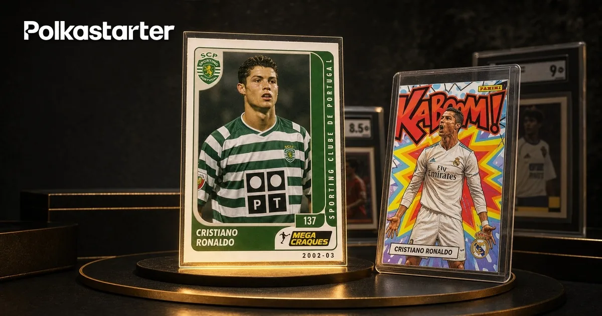 The most valuable Cristiano Ronaldo cards, led by his 2002-03 Panini Mega Craques rookie and the $1.35M Kaboom