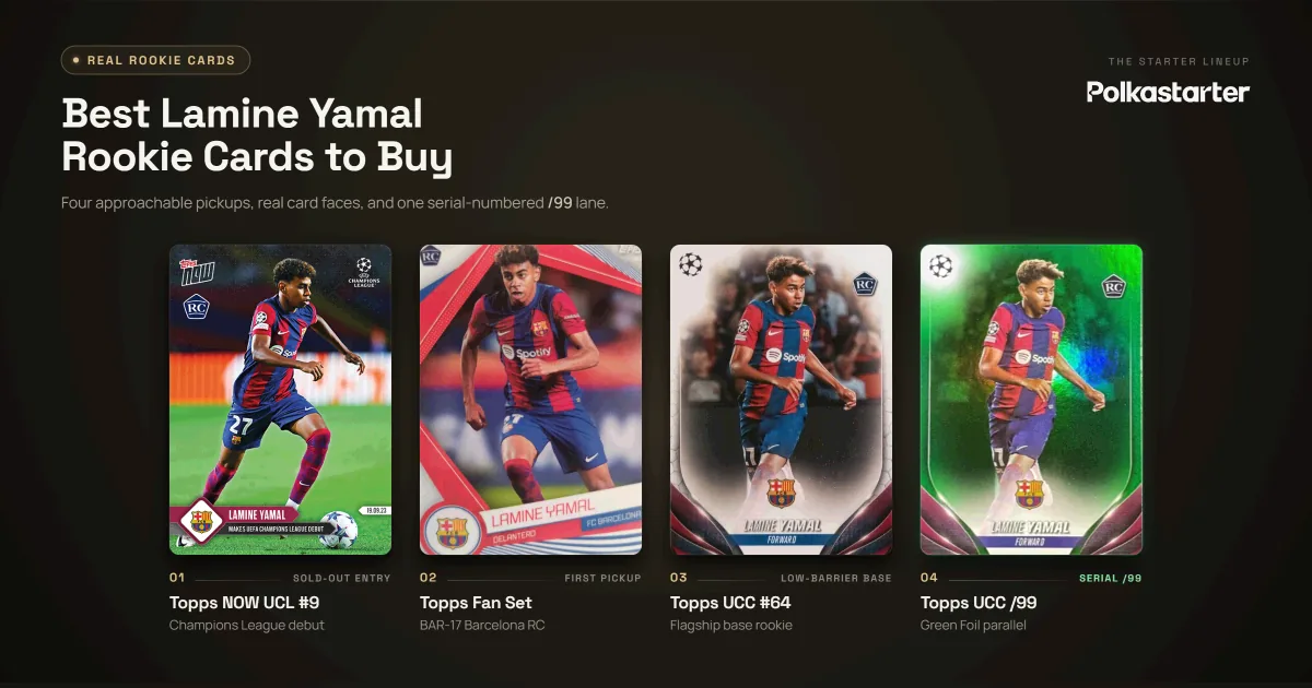 Lamine Yamal rookie cards, from a premium Topps Chrome chase to an affordable base rookie